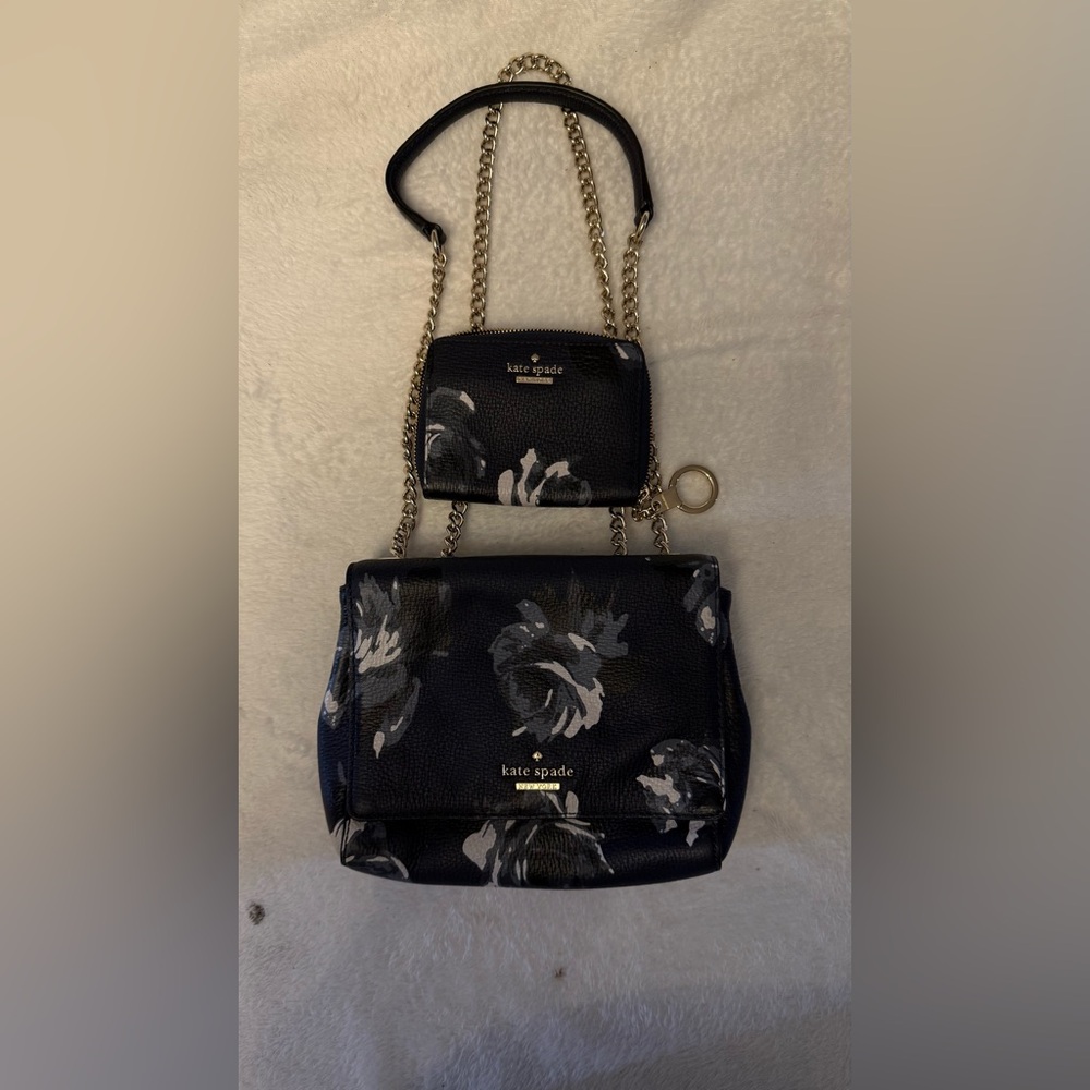 Kate Spade Blue and Gray Floral Crossbody Bag